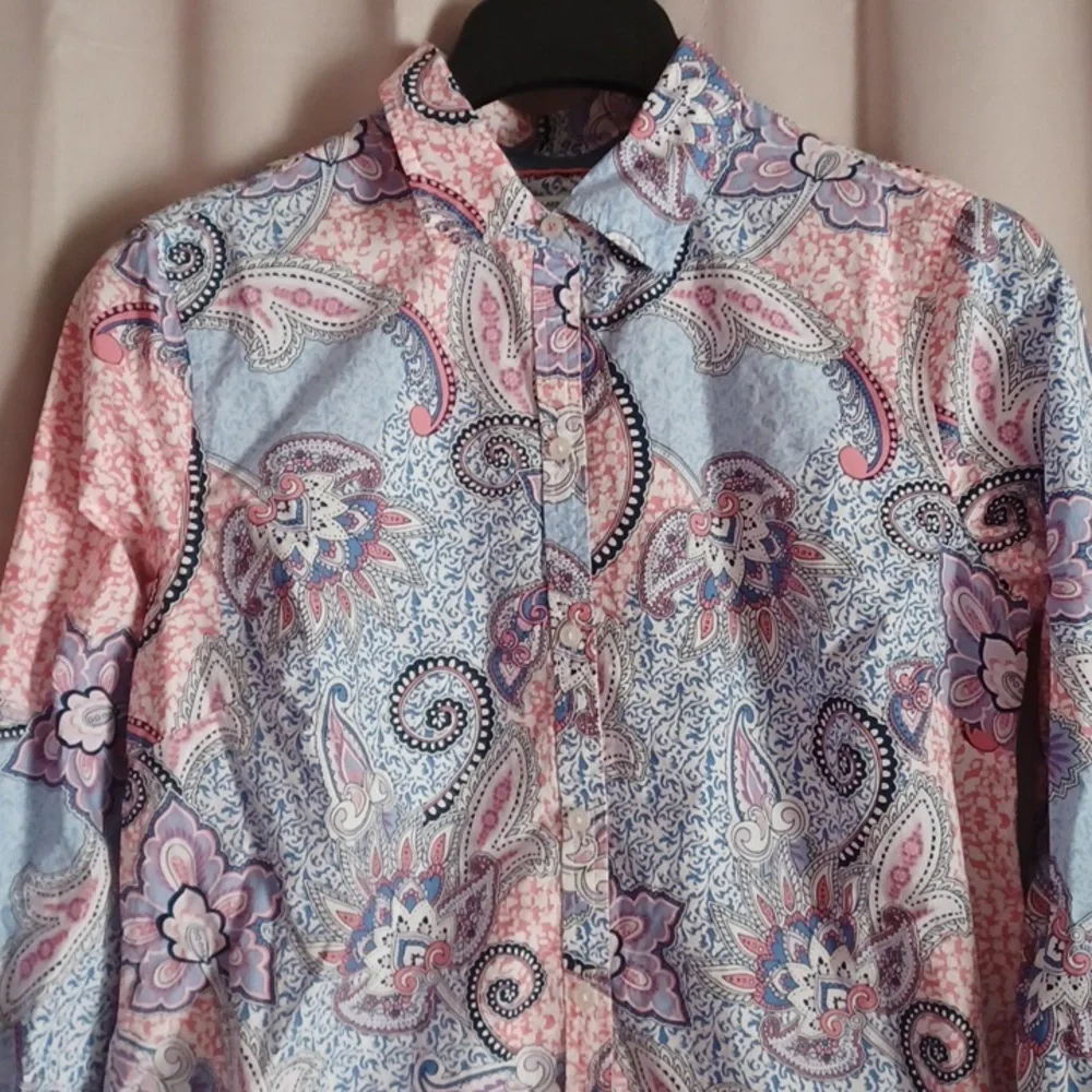 Charter Club Shirt Shop Relaxed Fit Cotton Paisley Button Front Top